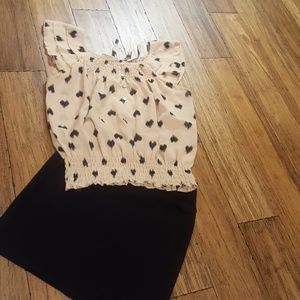 Marisol black and pink shirt with black hearts